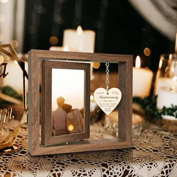 Happy Anniversary Picture Frame Gifts for Women, Rustic Wood Floating Wedding An - Picture 2 of 7